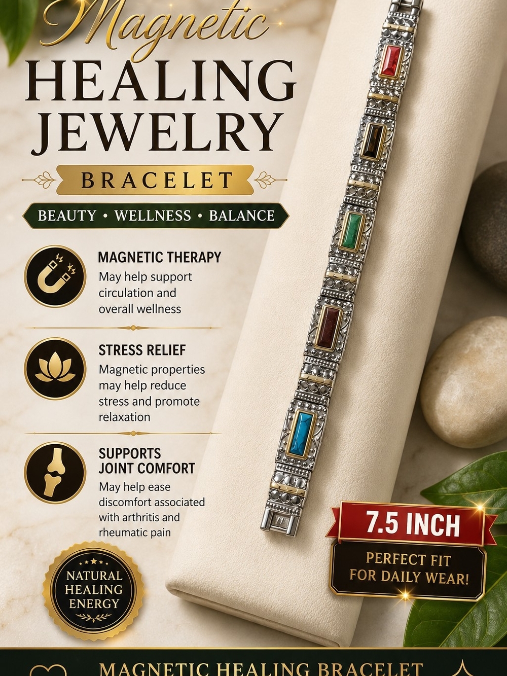 Magnetic Healing Bracelet for Women - Multicolor Gemstone Accents